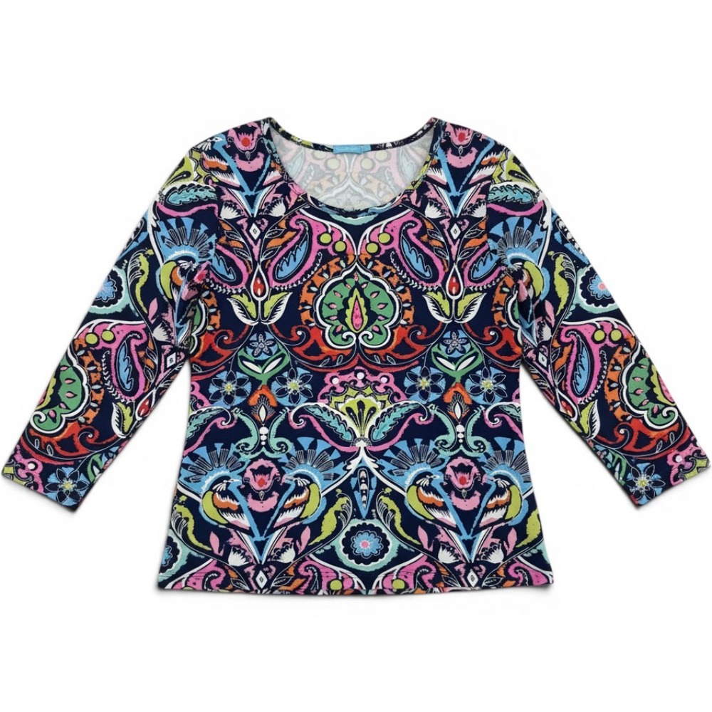 J.McLaughlin Womens Rash Guard Scoop Swim Top Size M Navy Multi Color Resortwear